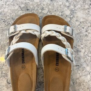 Cushionaire Women’s White Braided Double-Strap Sandals